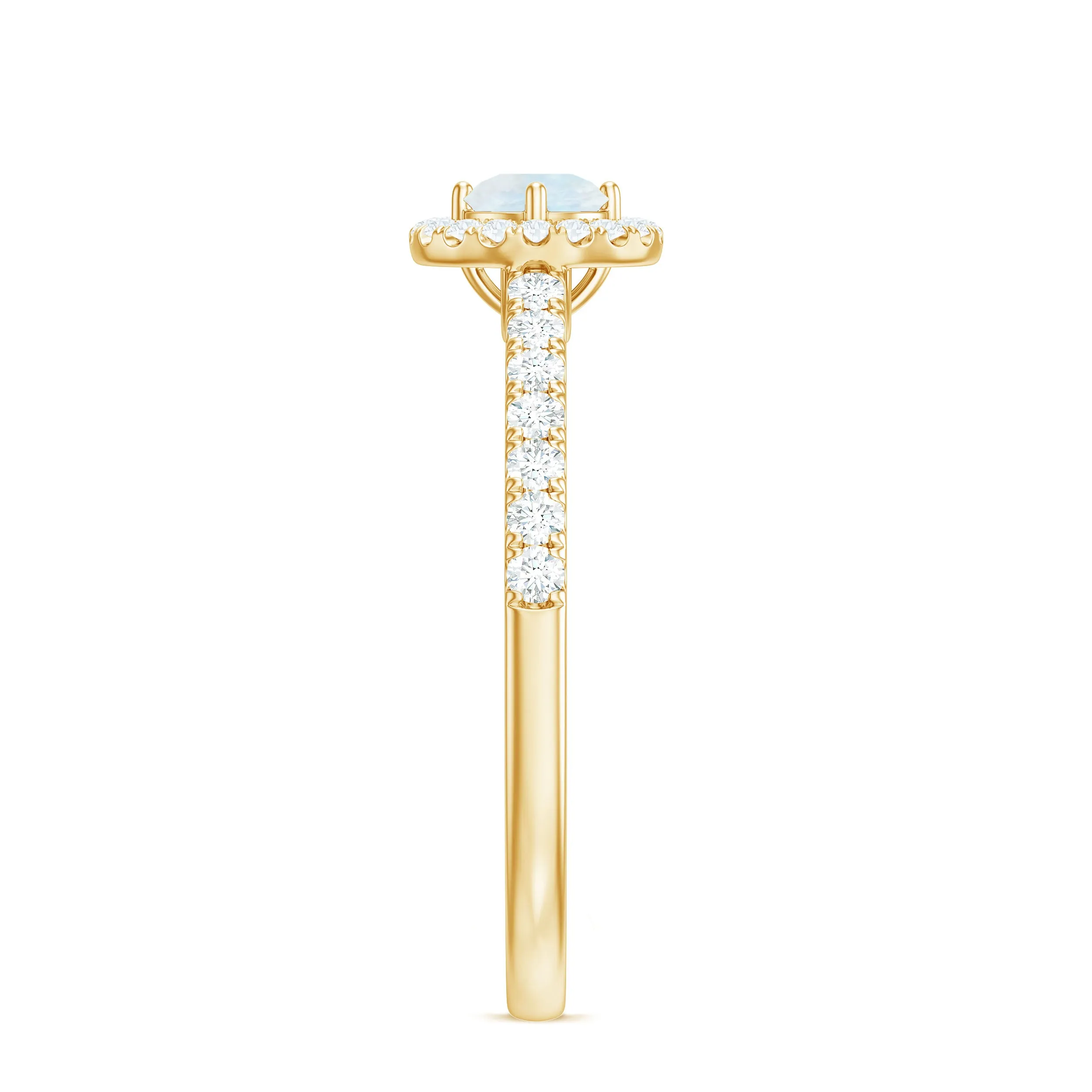 0.75 CT Moonstone and Diamond Halo Engagement Ring