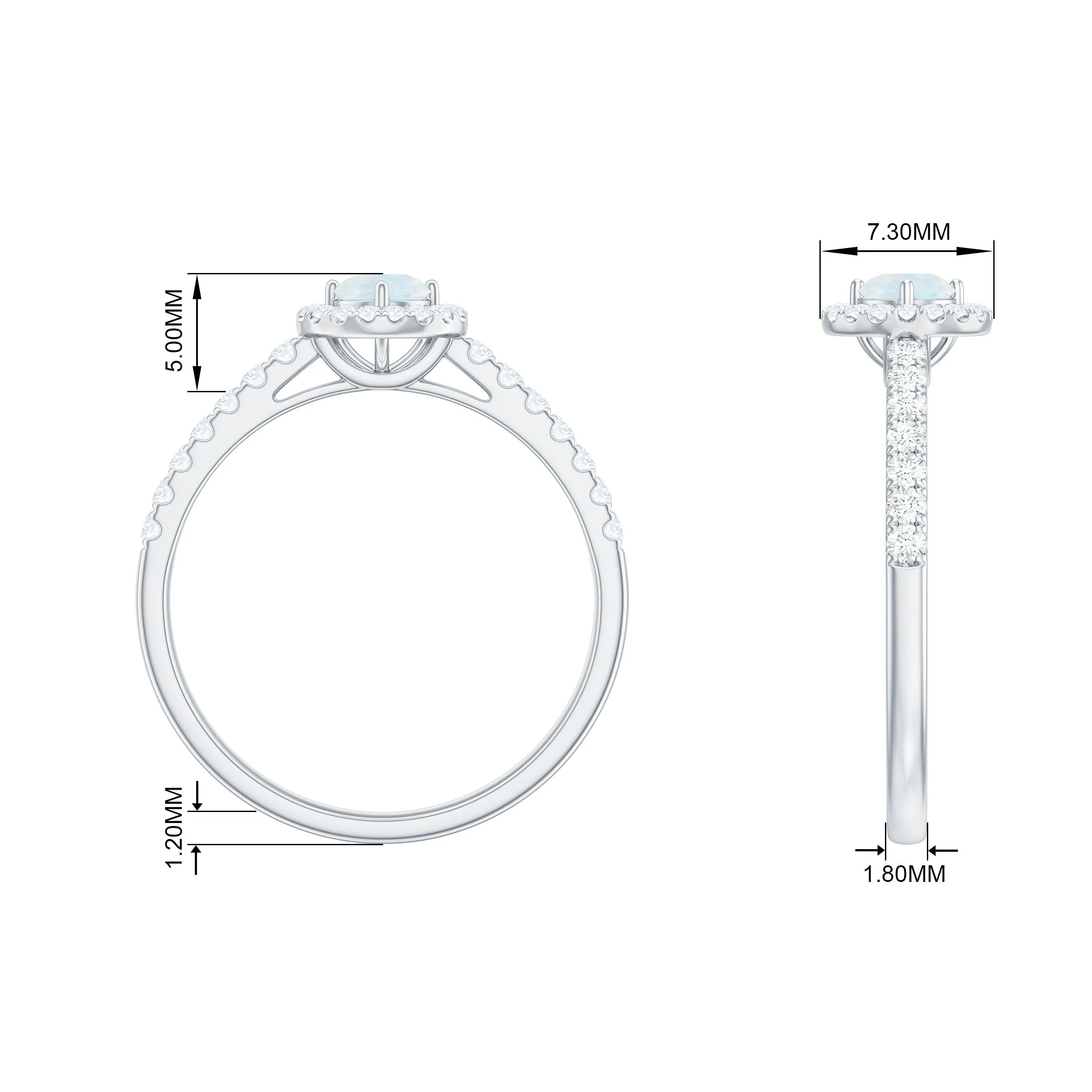 0.75 CT Moonstone and Diamond Halo Engagement Ring