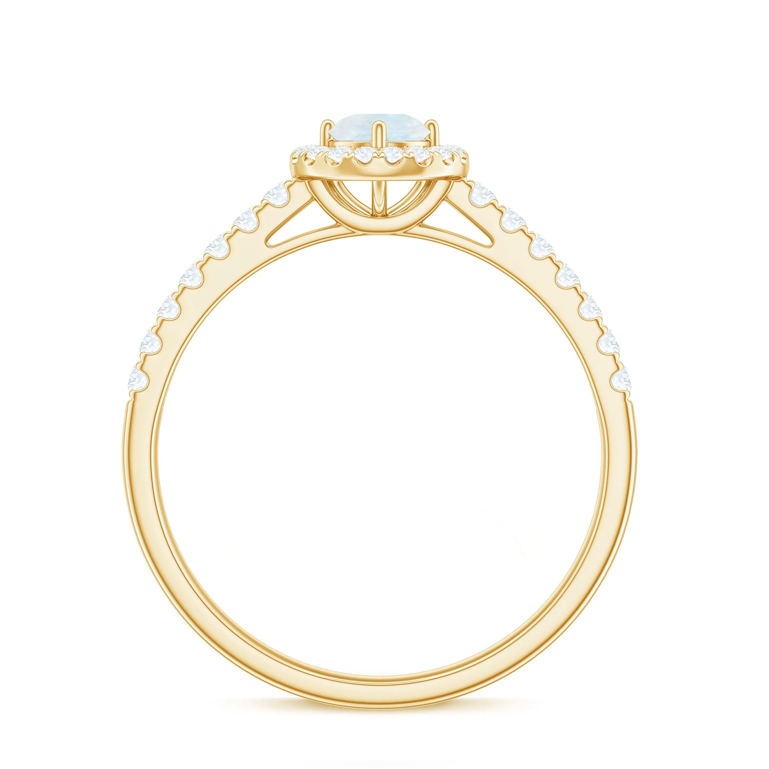 0.75 CT Moonstone and Diamond Halo Engagement Ring