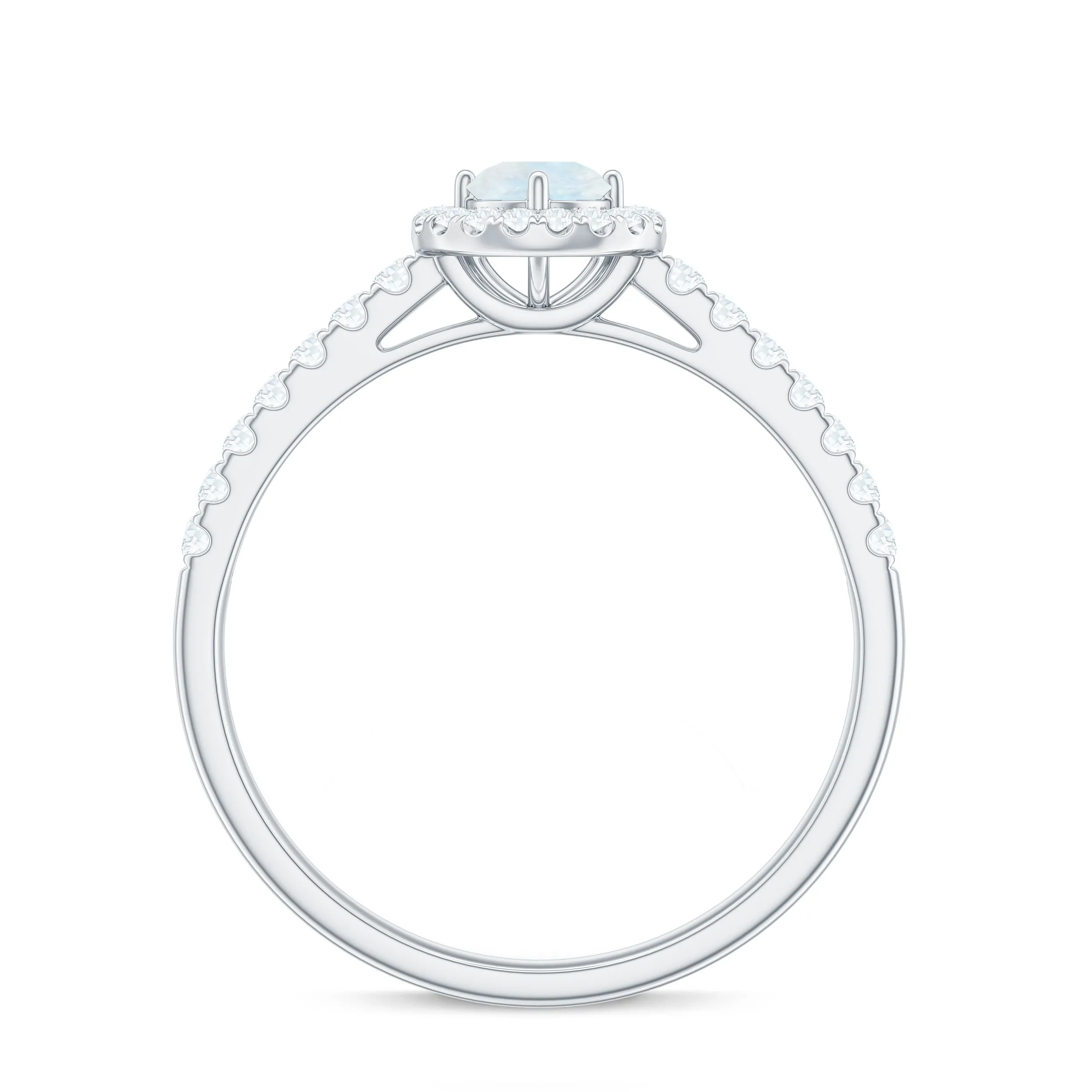 0.75 CT Moonstone and Diamond Halo Engagement Ring