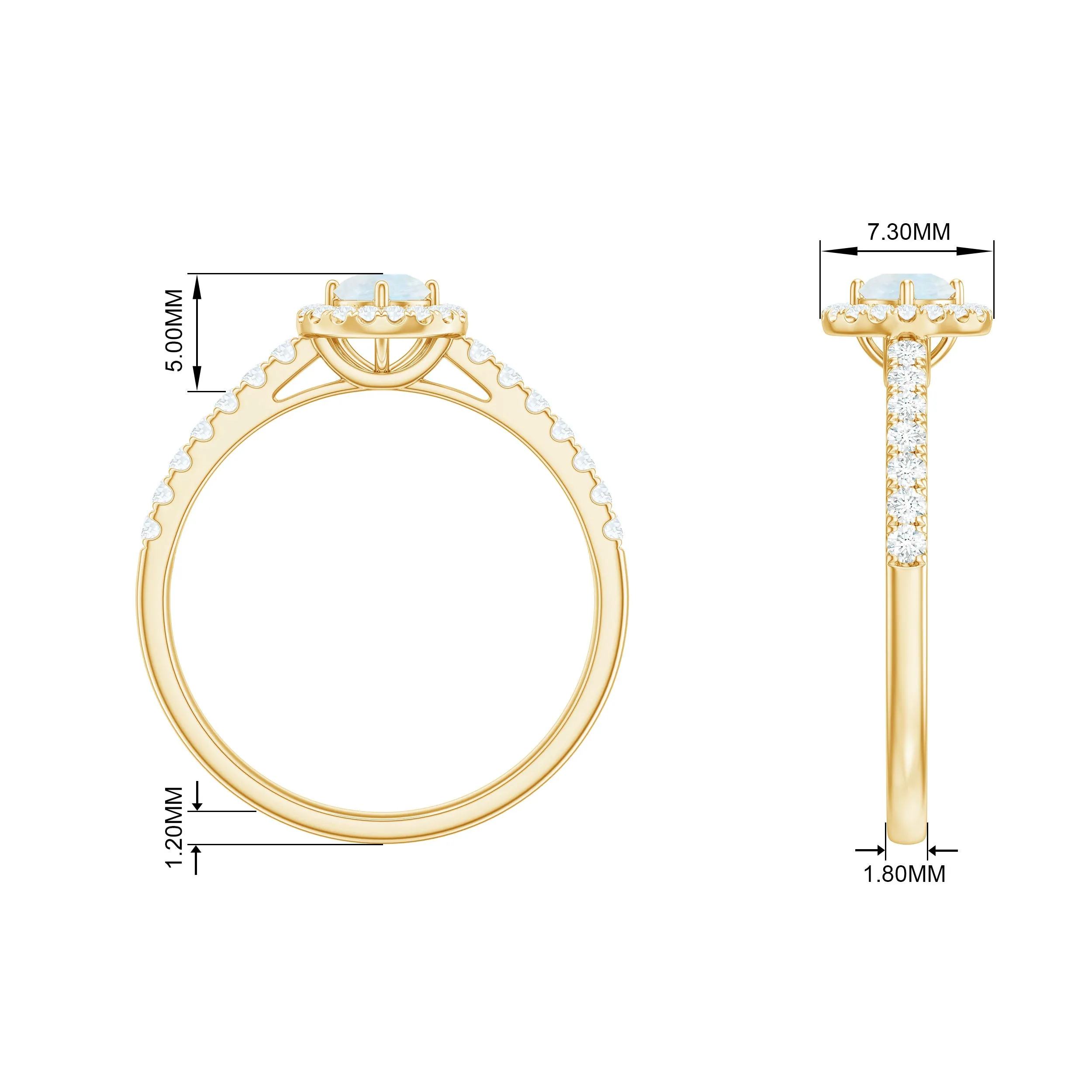 0.75 CT Moonstone and Diamond Halo Engagement Ring