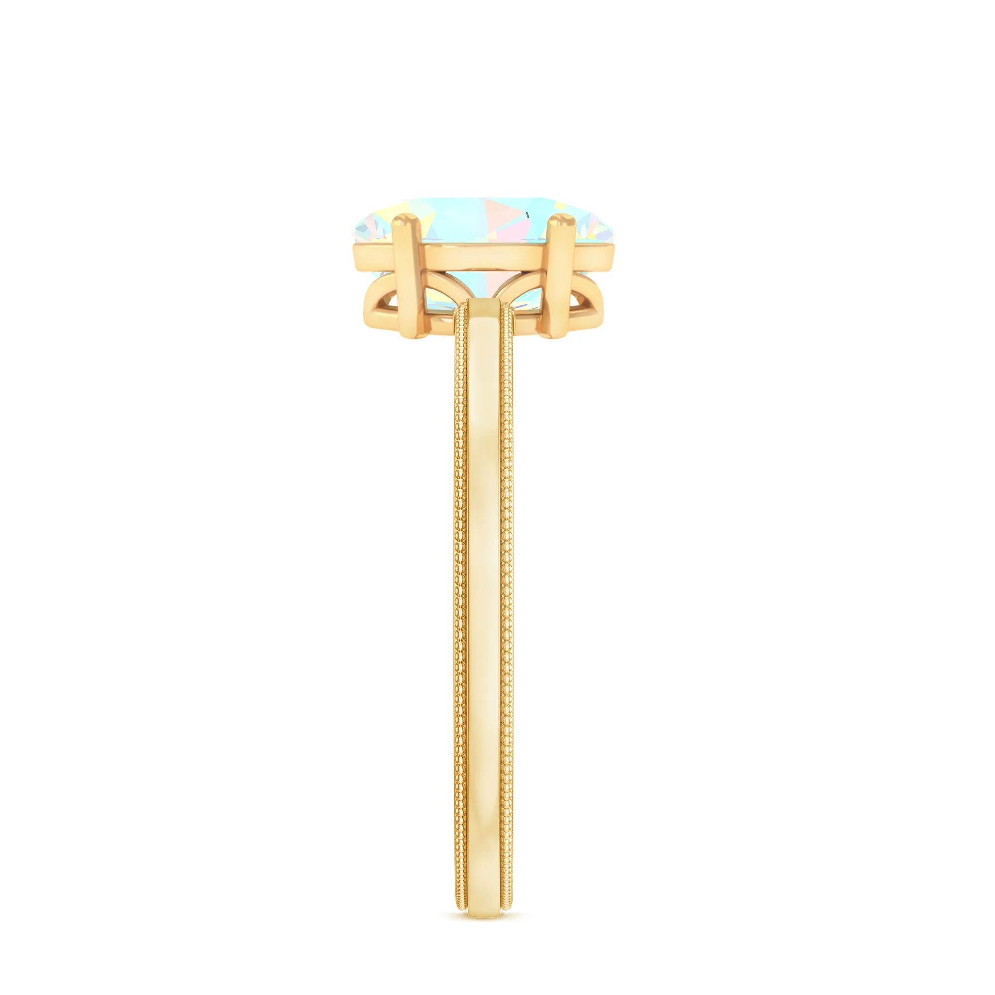 1 CT Bezel Set Oval Ethiopian Opal Solitaire Ring with Beaded Gold