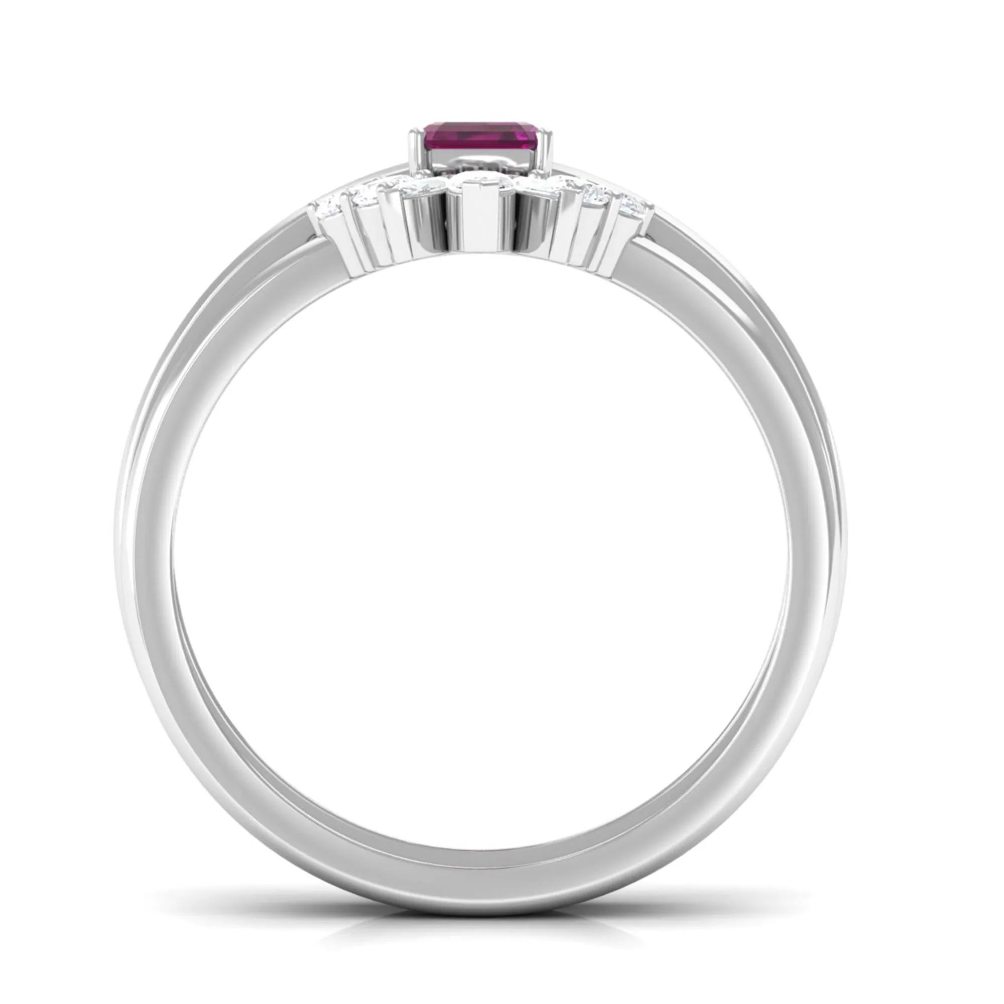 1 CT Emerald Cut Rhodolite Wedding Ring Set with Diamond