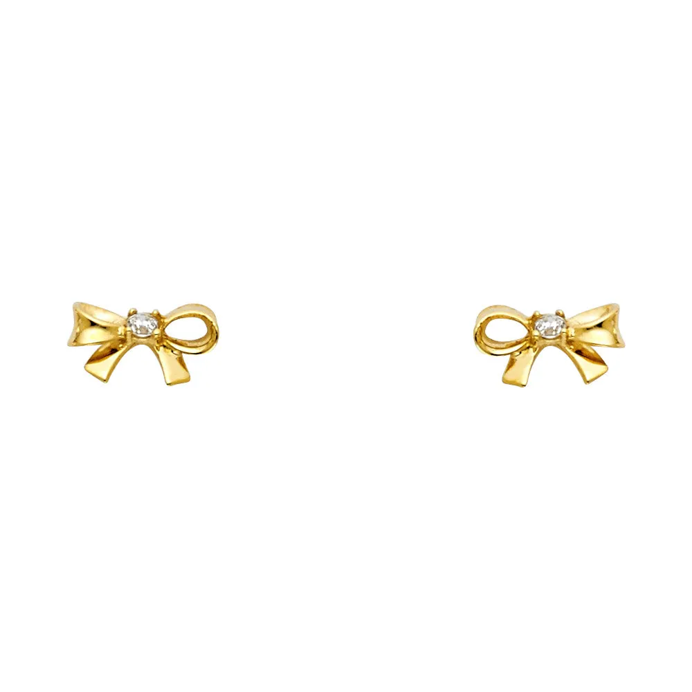 14K Gold CZ Bow Stud Earrings