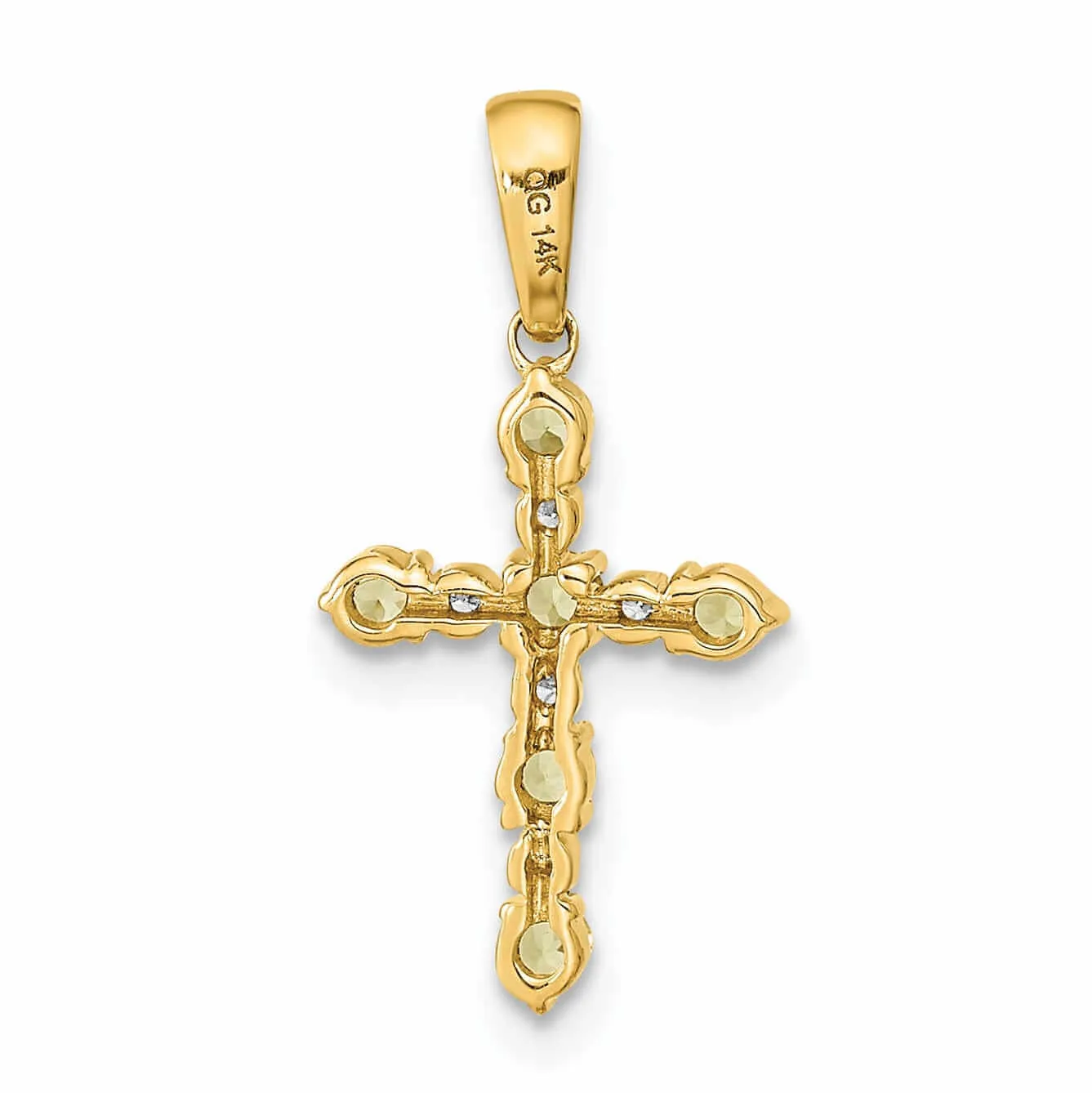 14k Peridot Diamond Cross Pendant