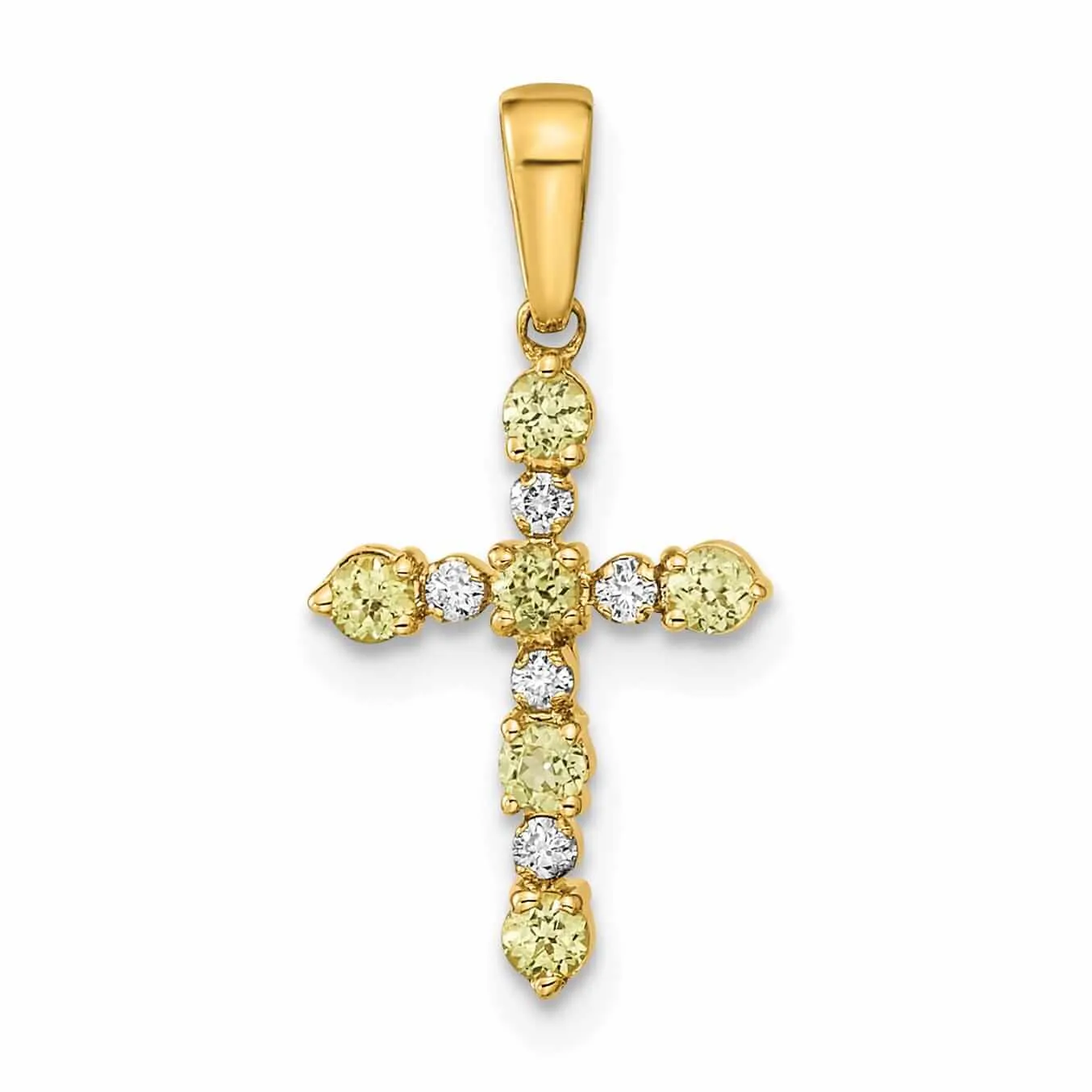 14k Peridot Diamond Cross Pendant