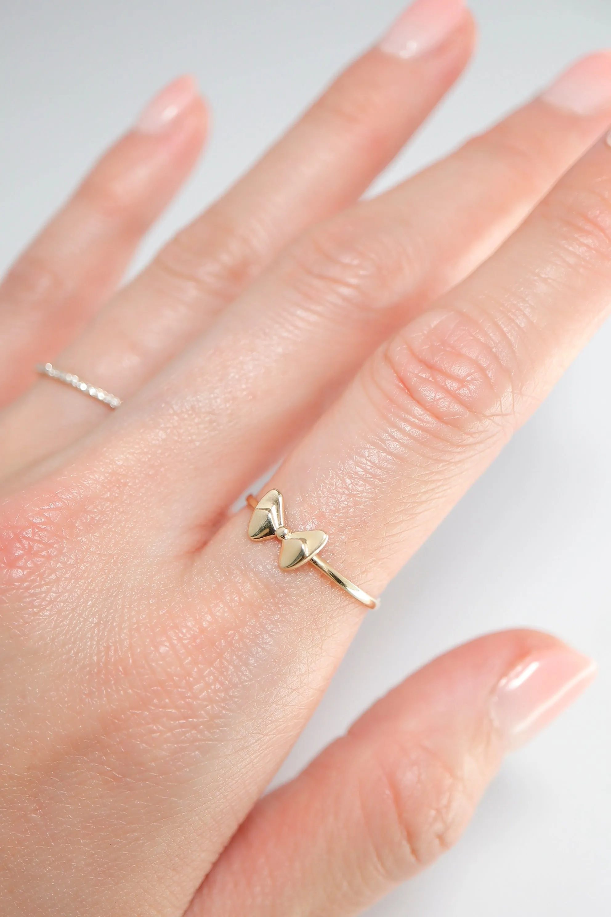 14K Solid Gold Ribbon Stackable Dainty Ring