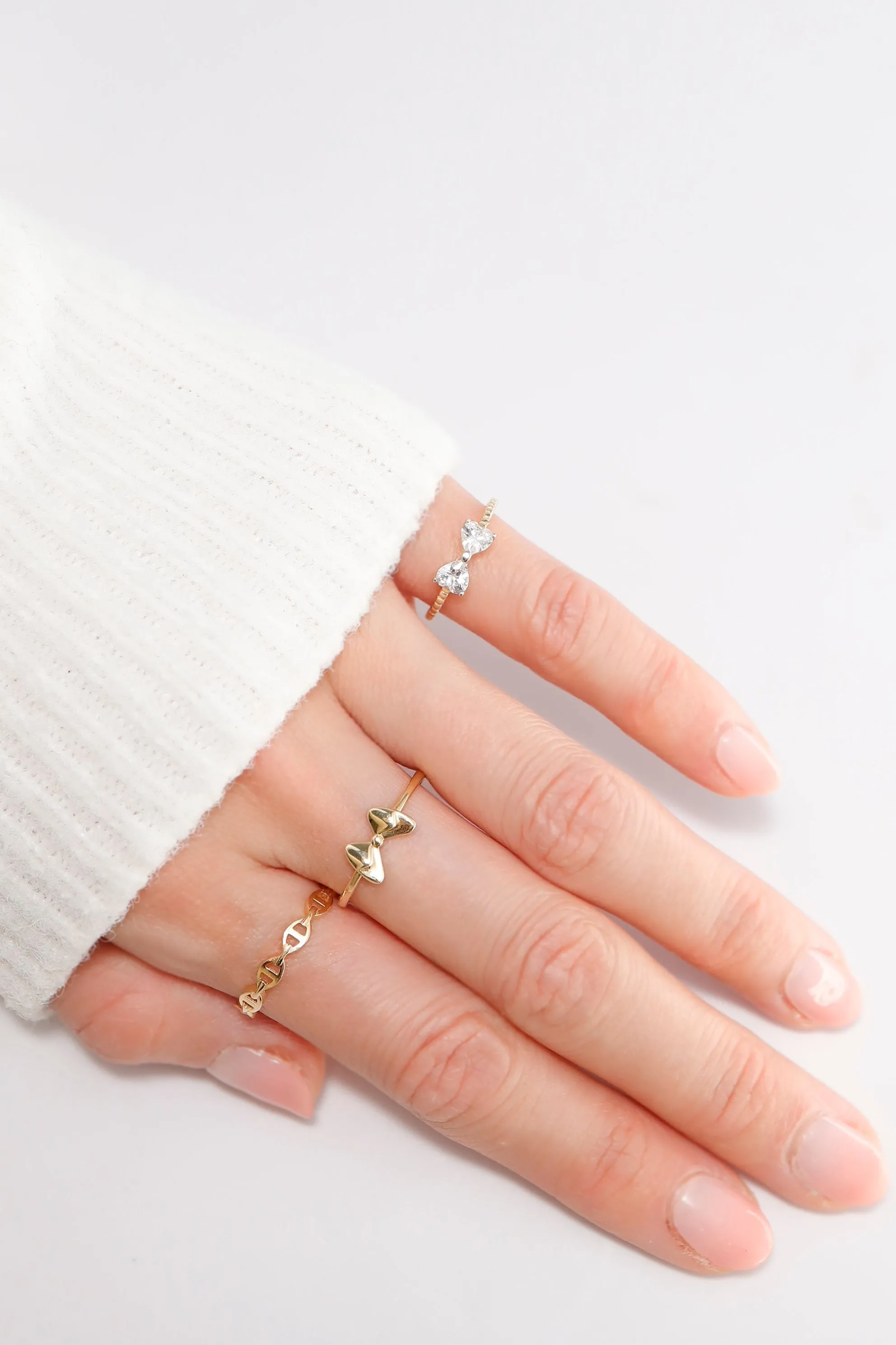 14K Solid Gold Ribbon Stackable Dainty Ring