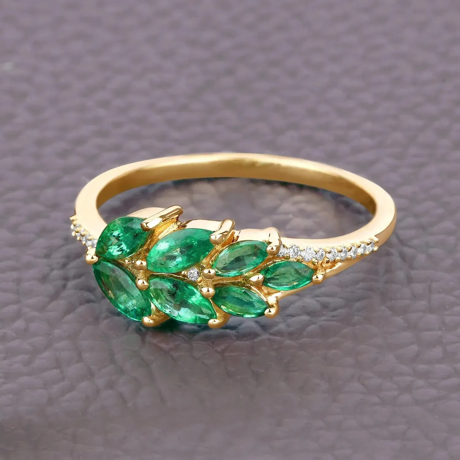 14K Zambian Emerald And Diamond Cluster Ring