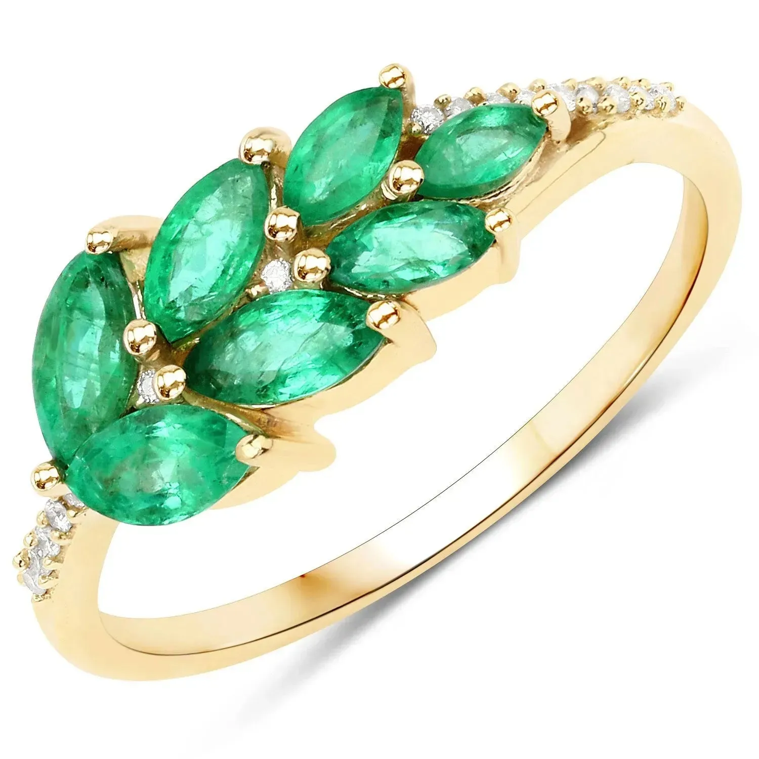 14K Zambian Emerald And Diamond Cluster Ring