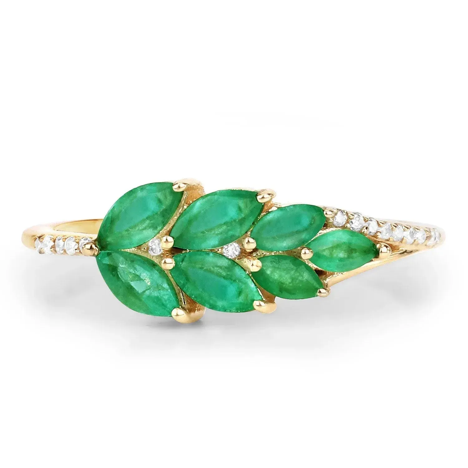 14K Zambian Emerald And Diamond Cluster Ring