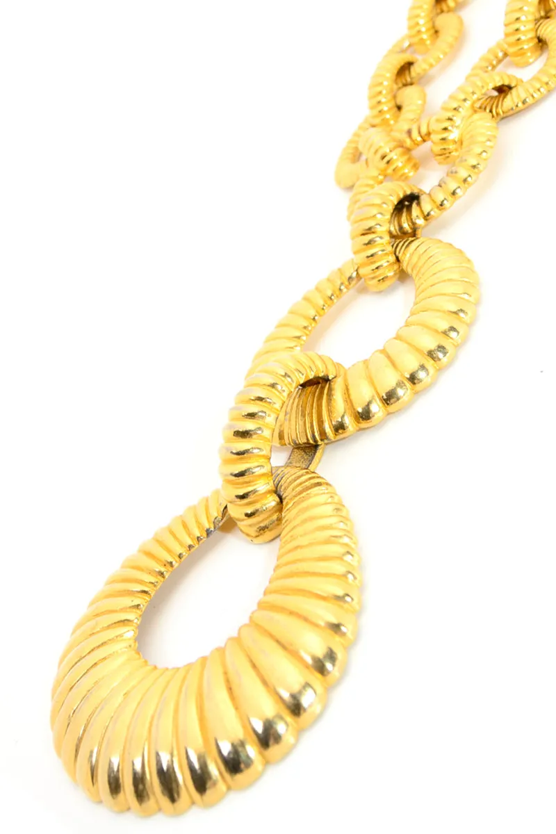 1980s Ribbed Gold Metal Extra Large Statement Necklace