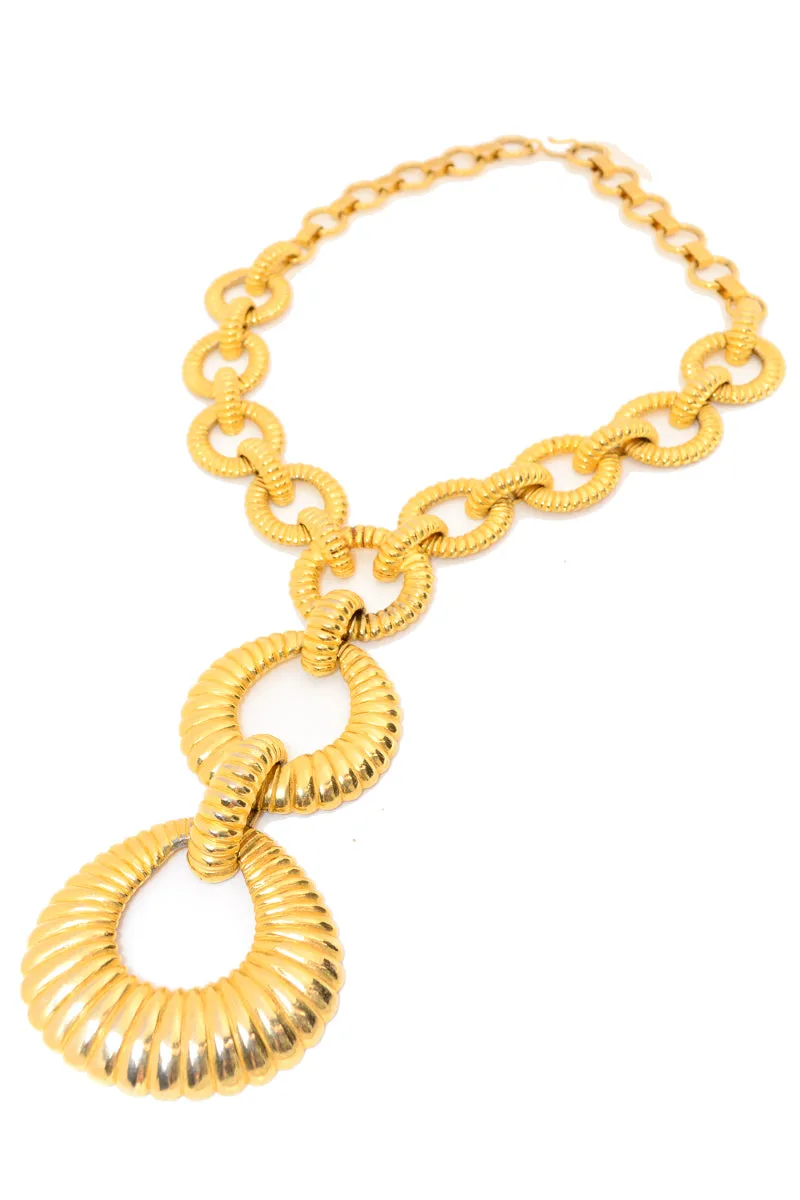 1980s Ribbed Gold Metal Extra Large Statement Necklace