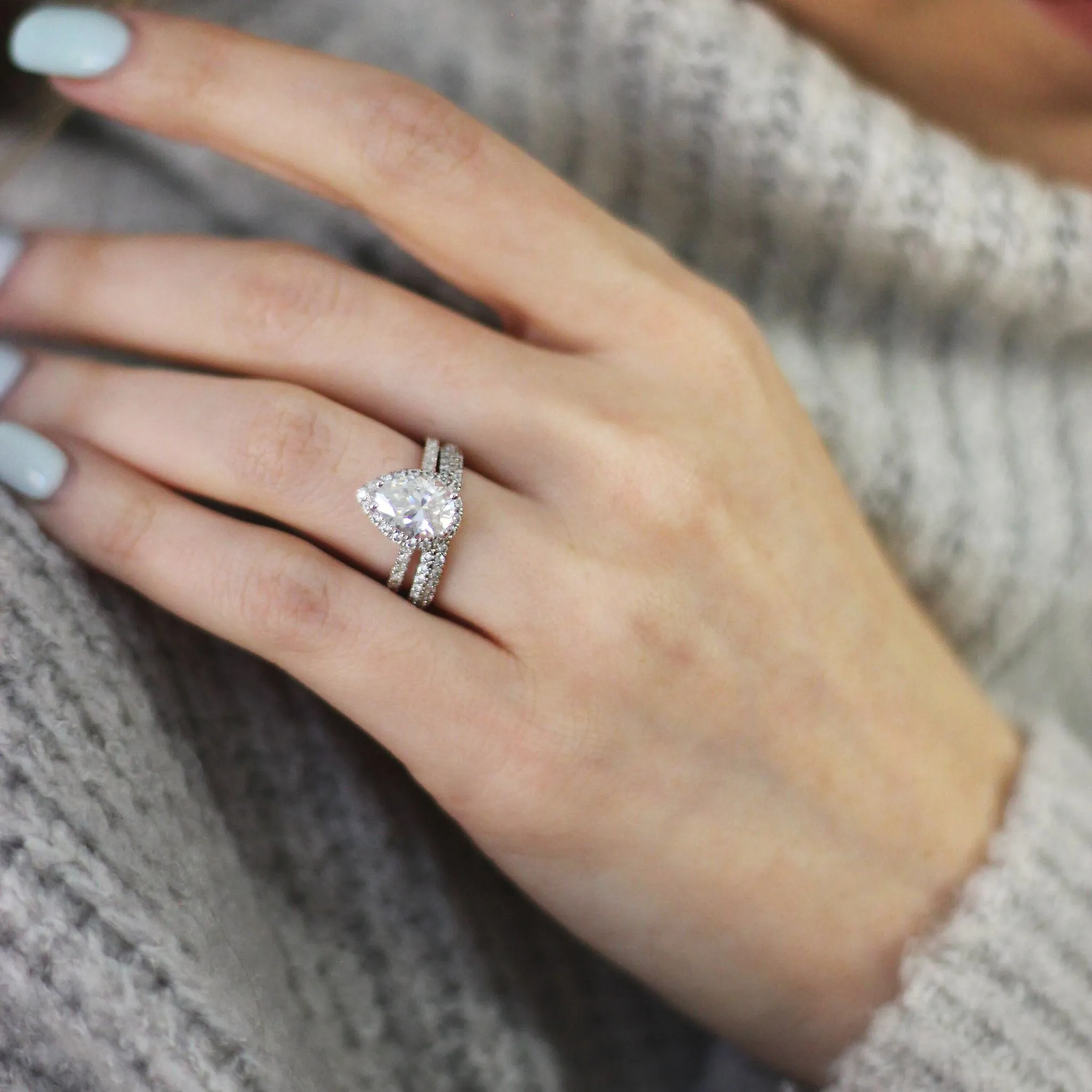 2ct White Sapphire Pear Shaped Halo With diamonds