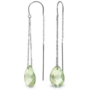 6 Carat 14K Solid White Gold Threaded Dangles Earrings Green Amethyst