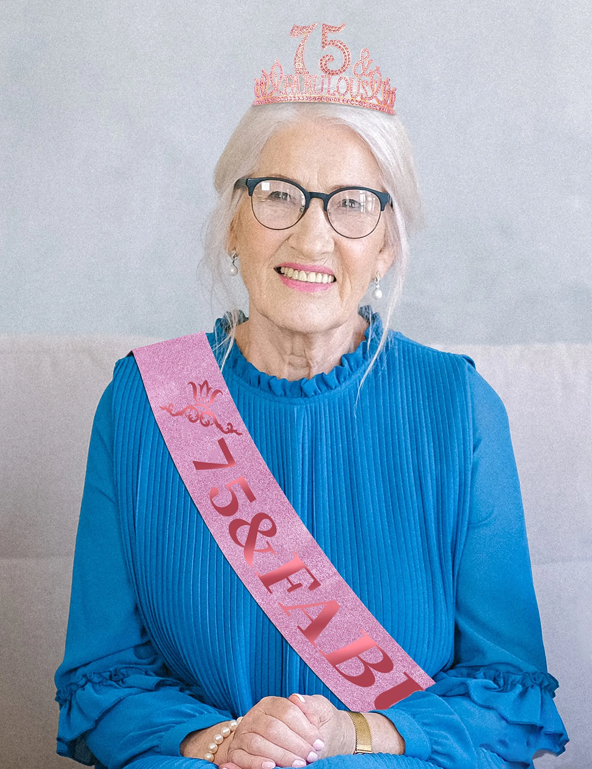 75th Birthday Gifts for Women,75th Birthday Tiara and Sash Pink,75th Birthday Decorations
