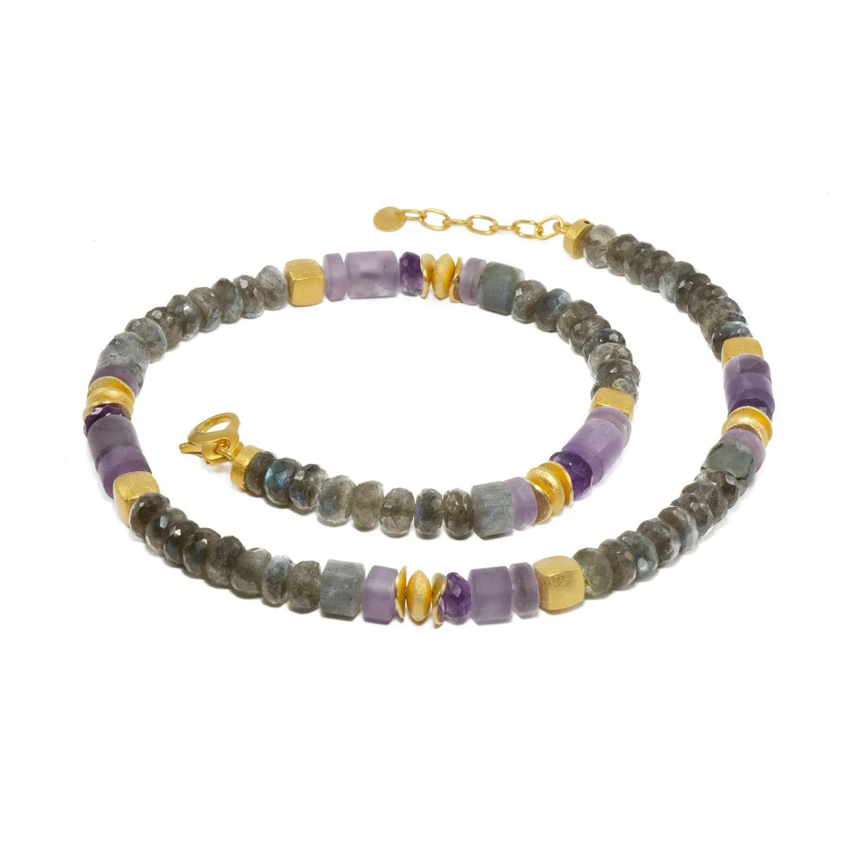 8mm Labradorite & Amethyst 24K Gold Vermeil Necklace