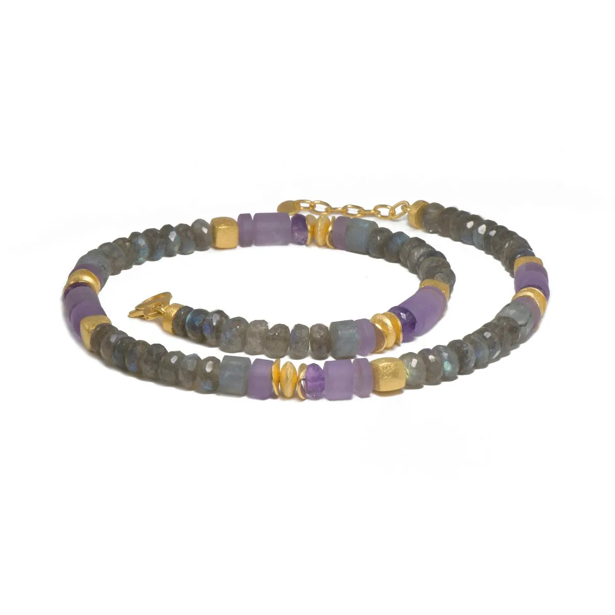 8mm Labradorite & Amethyst 24K Gold Vermeil Necklace