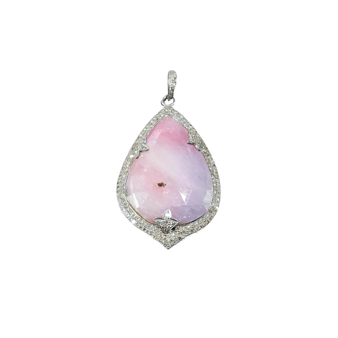 925 Silver Natural Pink Sapphire Victorian Pendant