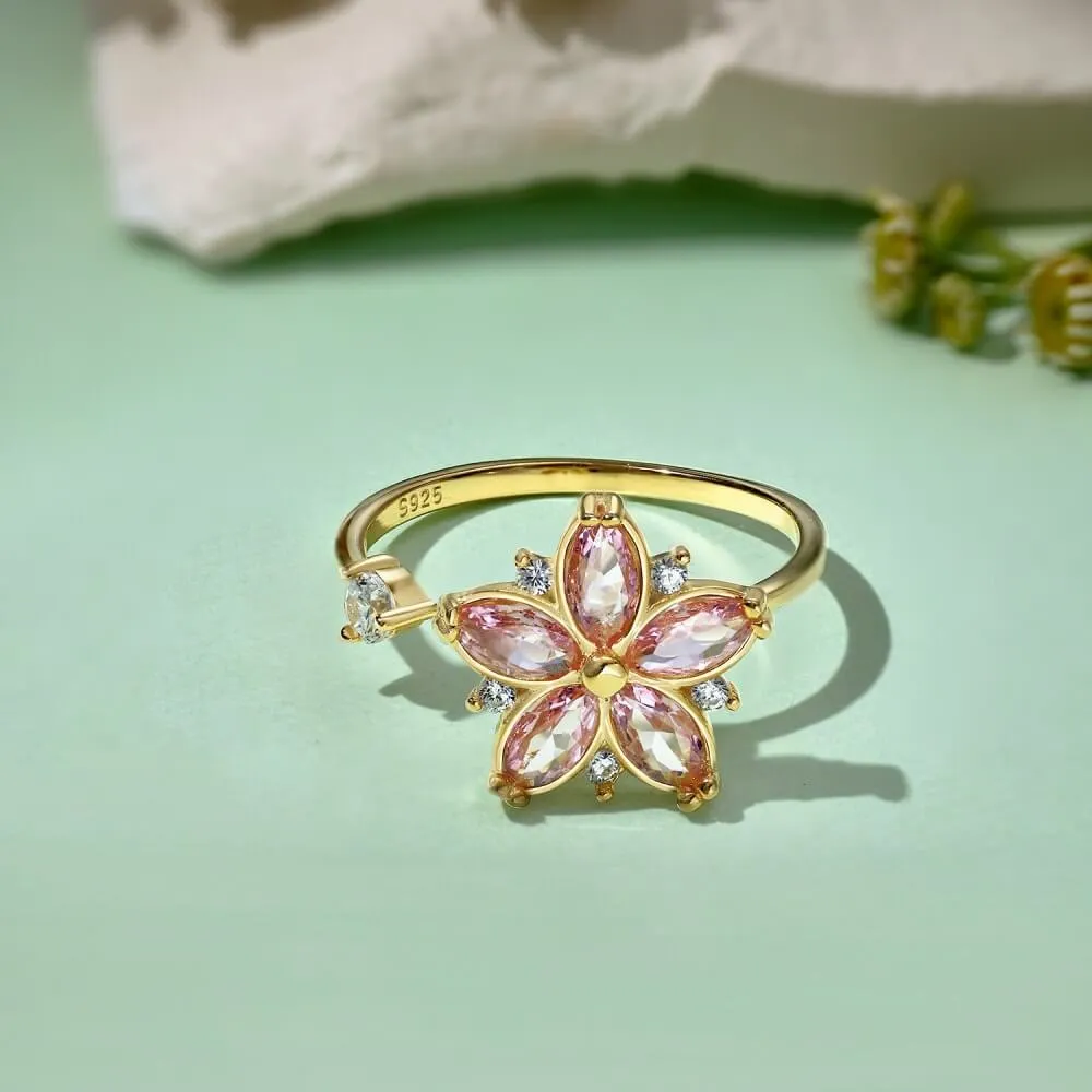 925 Silver Sakura Pink CZ Diamond Toi et Moi Ring