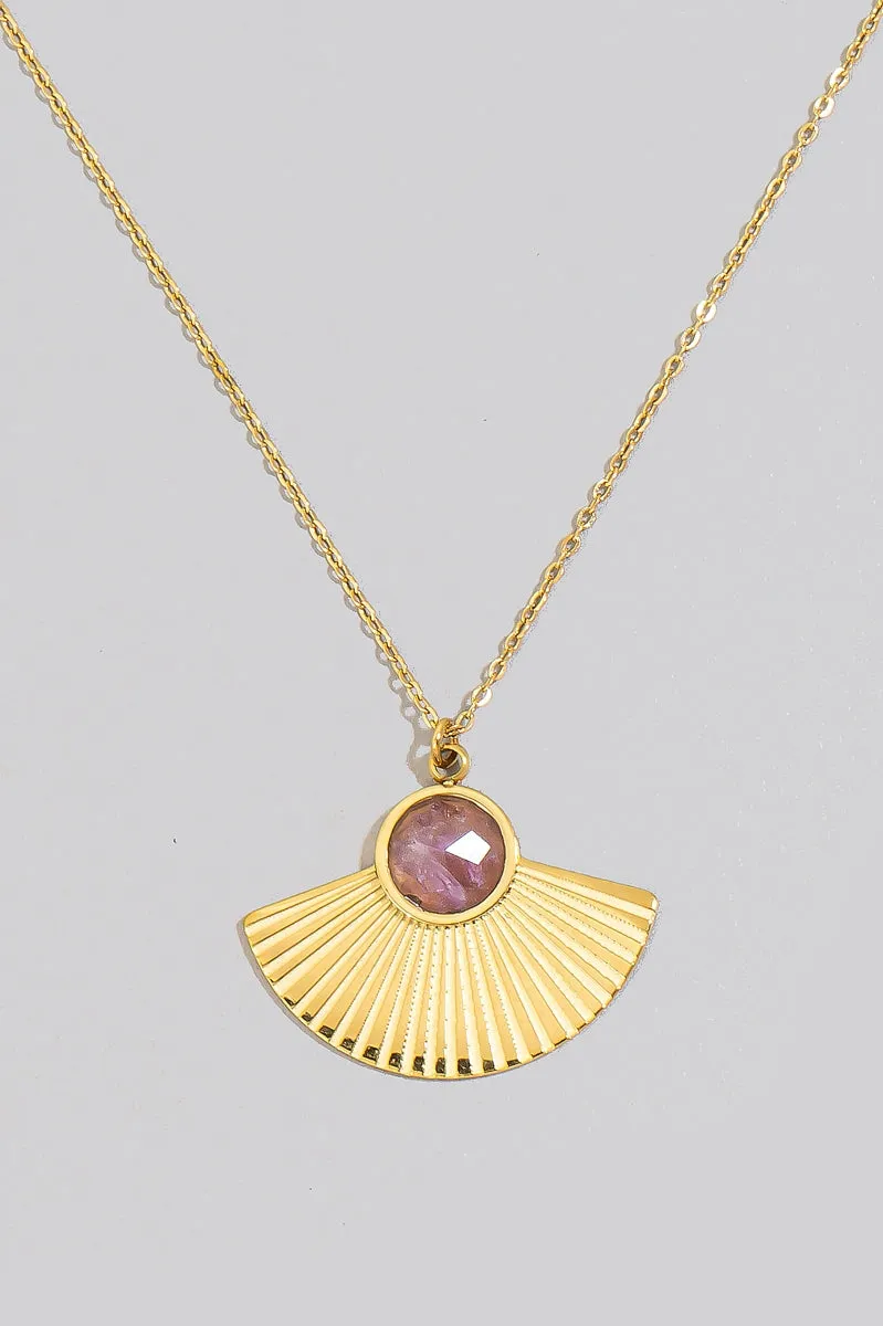 Amethyst Gold Fan Pendant Necklace