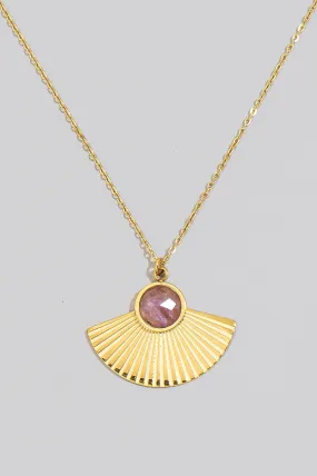 Amethyst Gold Fan Pendant Necklace