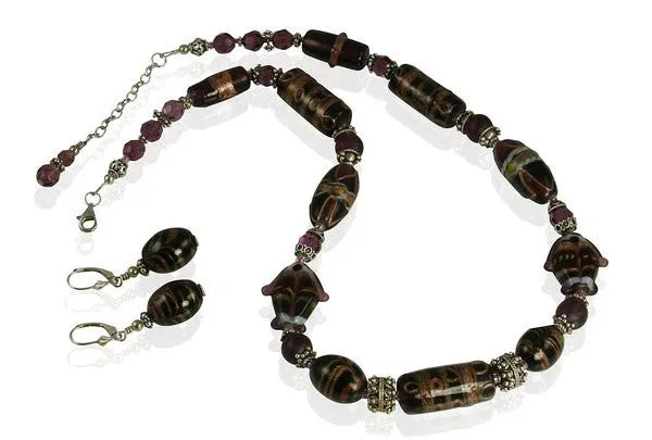 Amethyst Lampwork Beaded Necklace Set