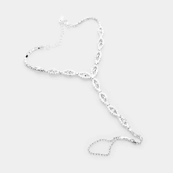 Anklet Blue Marquise Rhinestone Silver Net Toe Ring