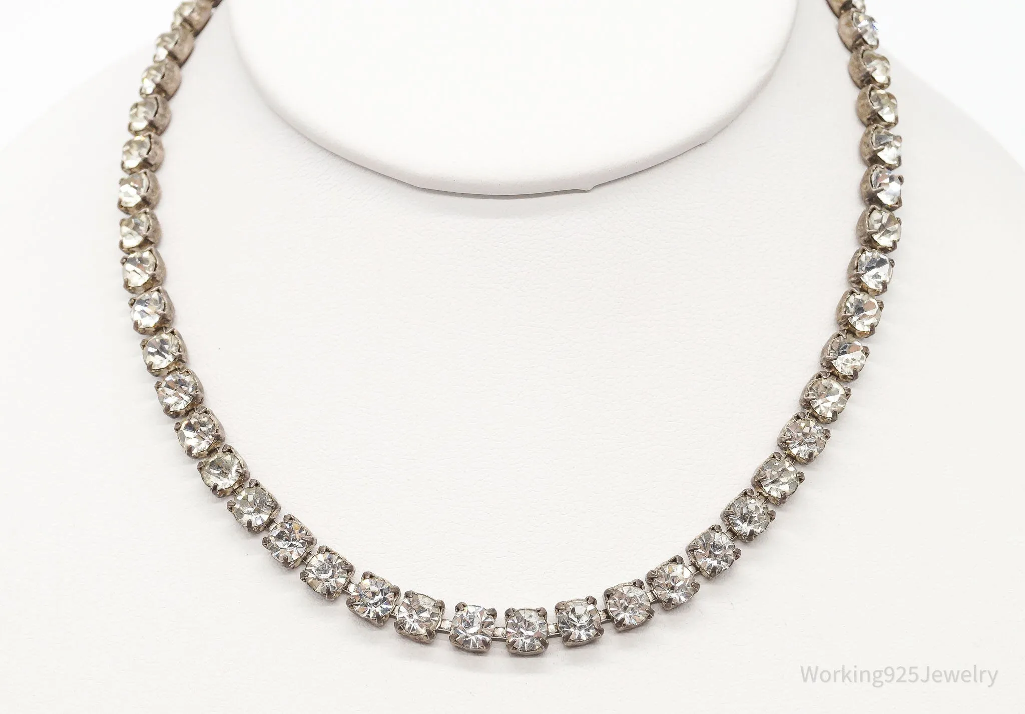 Antique Rhinestone Sterling Silver Necklace 14"