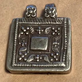 Antique Silver Floral Box Pendant, India