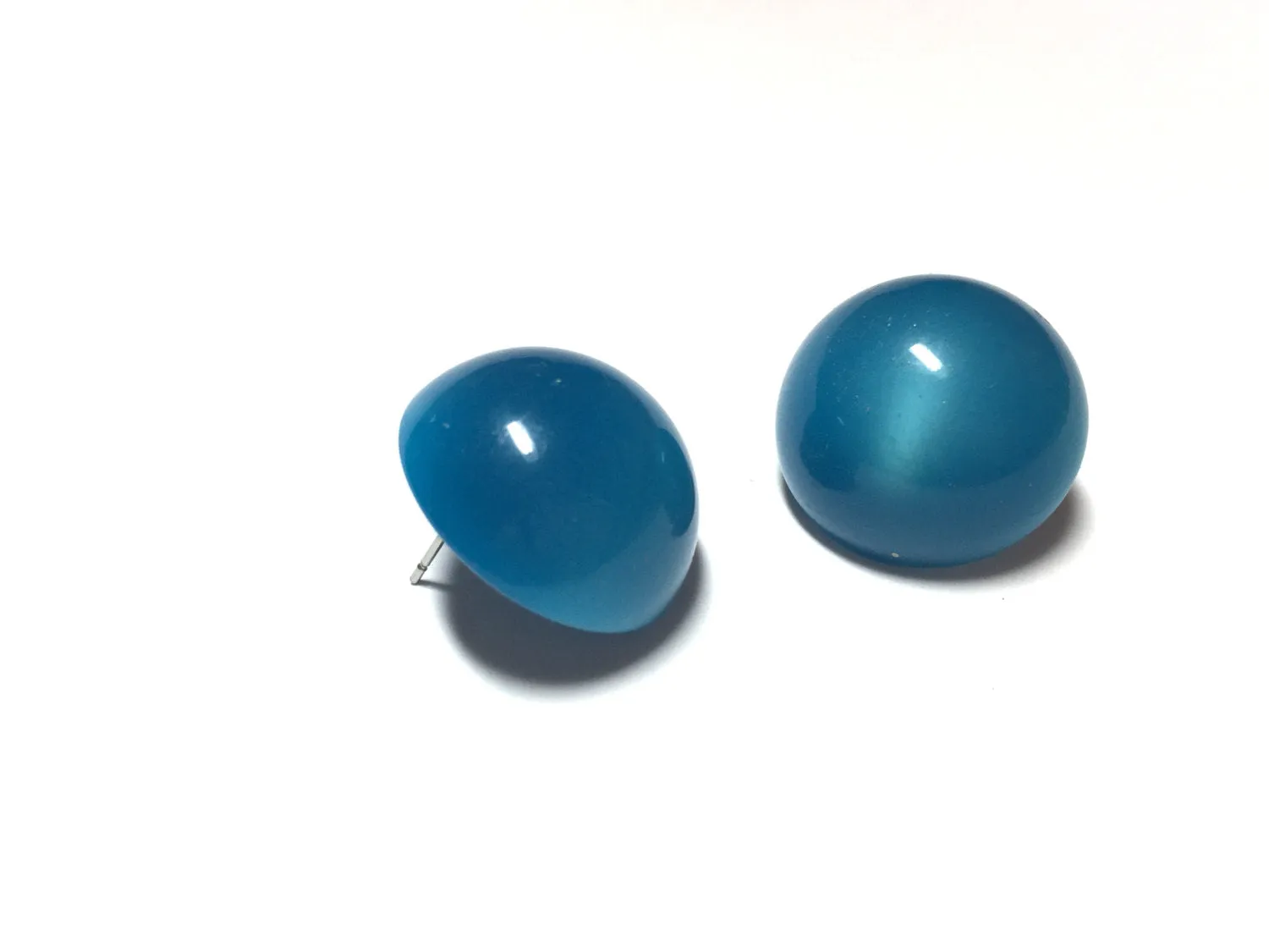 Aqua Blue Moonglow Retro Button Stud Earrings