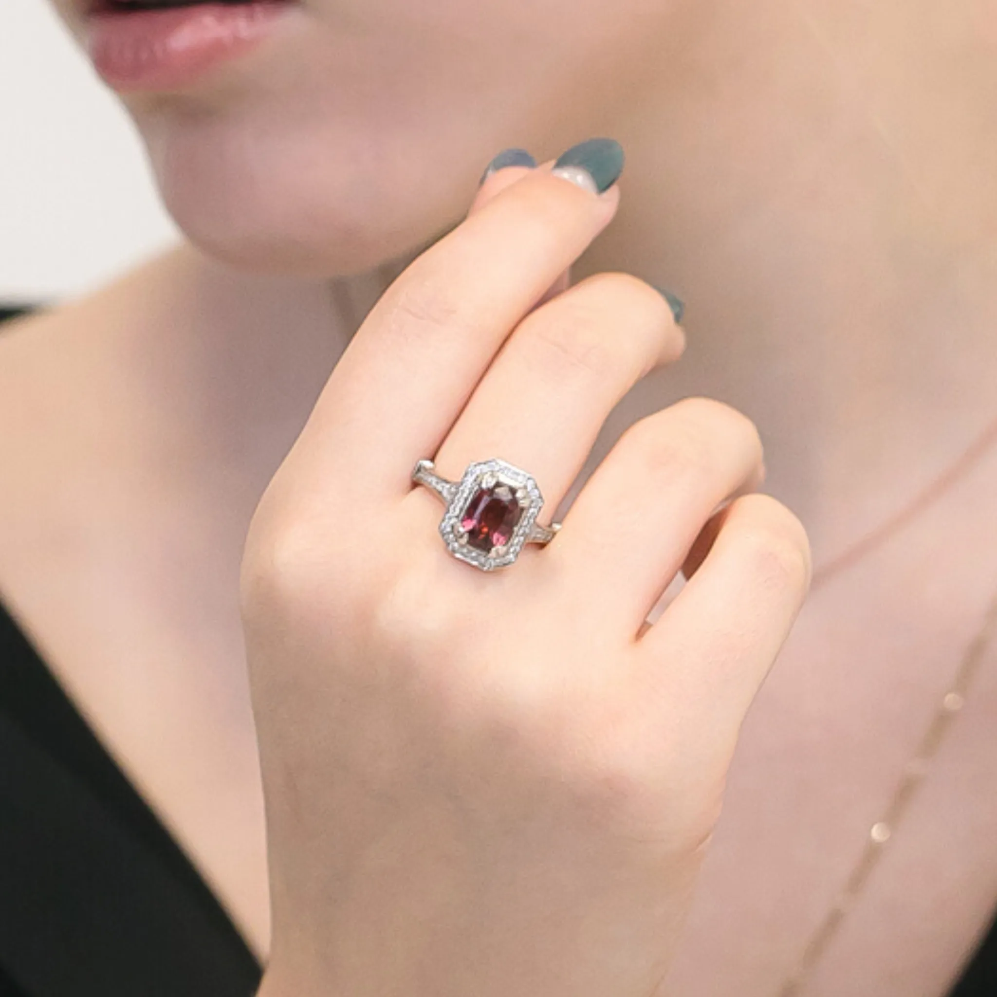 Art Deco Emerald Cut Engagement Ring in White Gold