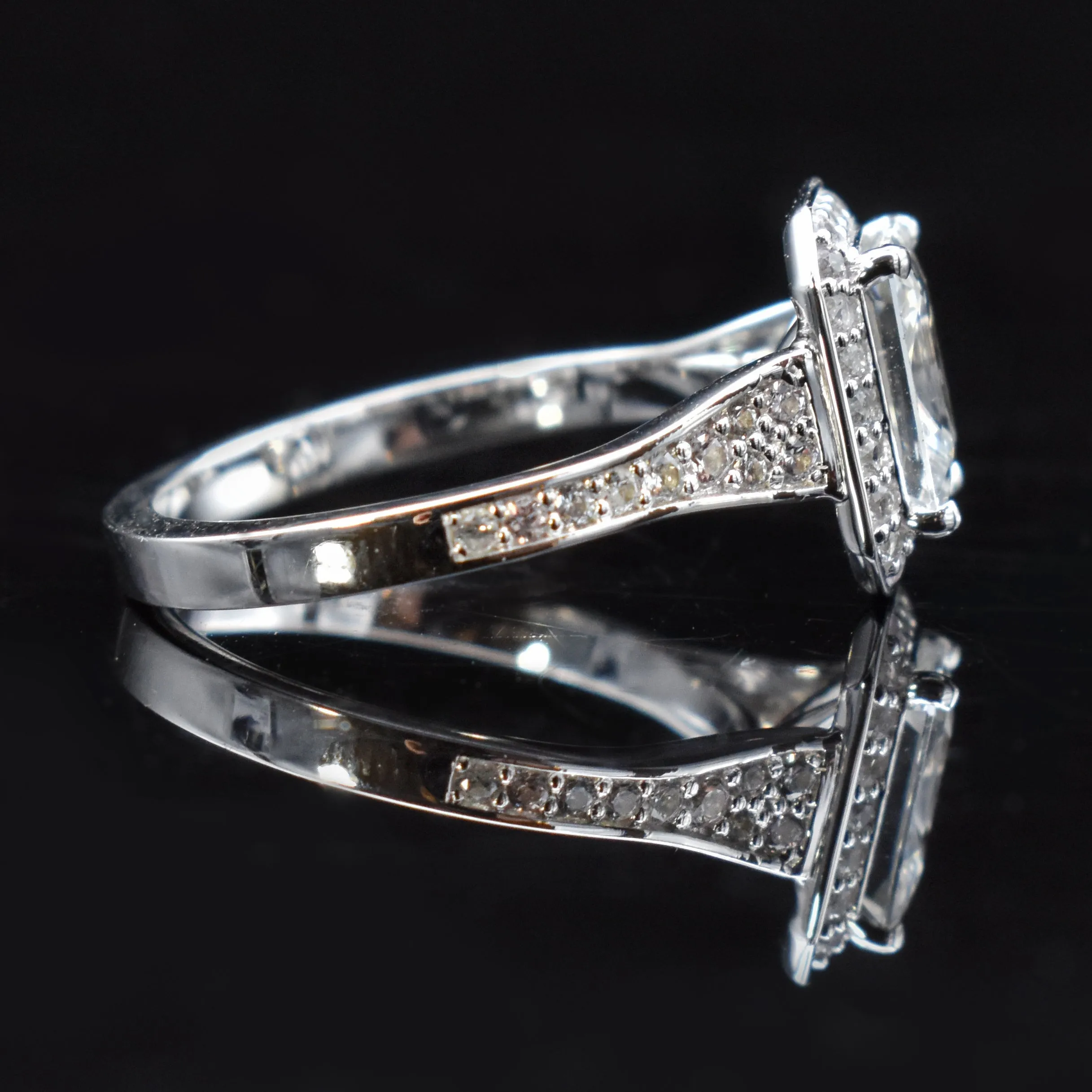 Art Deco Emerald Cut Engagement Ring in White Gold