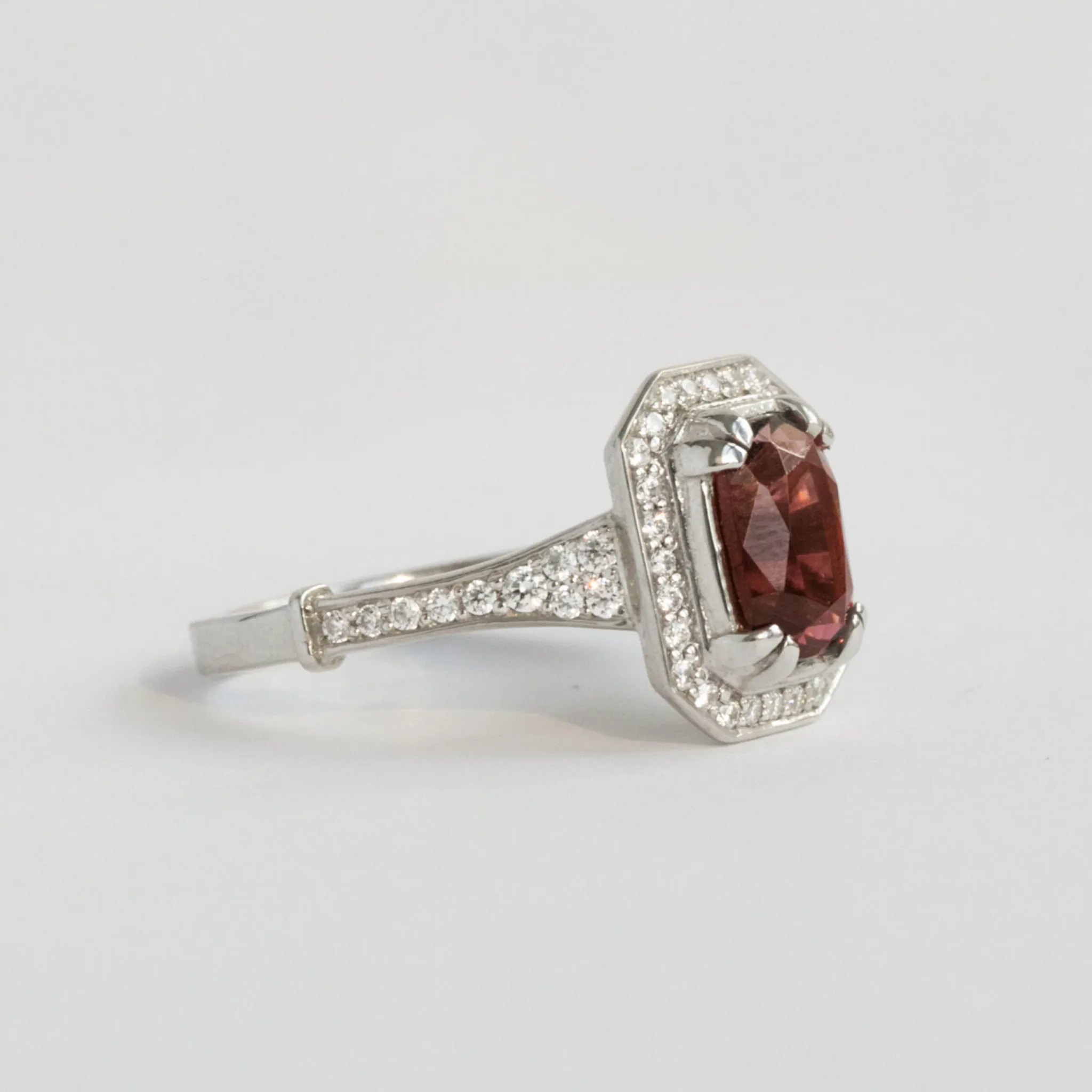 Art Deco Emerald Cut Engagement Ring in White Gold