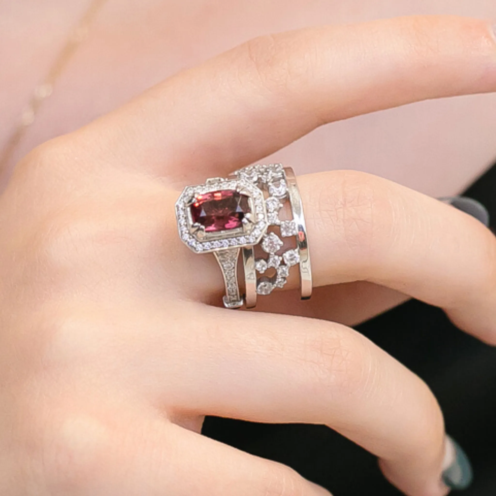 Art Deco Emerald Cut Engagement Ring in White Gold