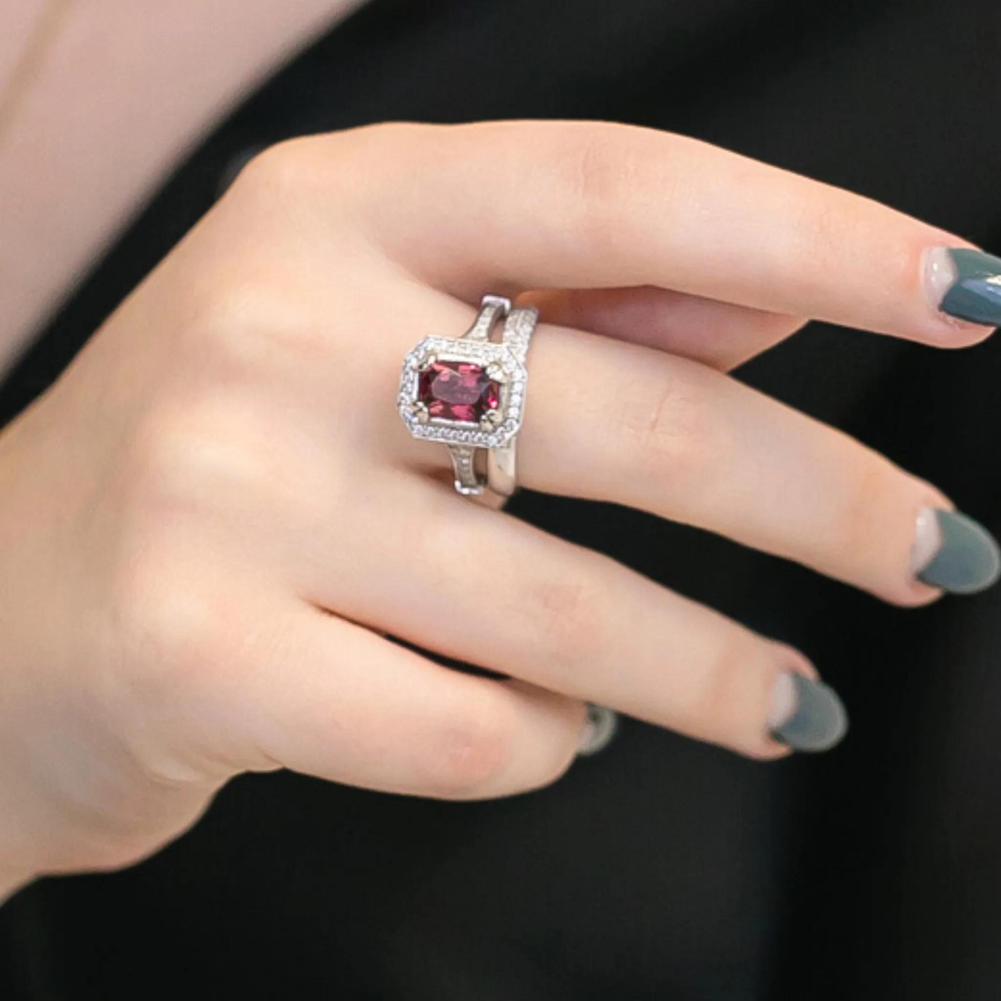 Art Deco Emerald Cut Engagement Ring in White Gold