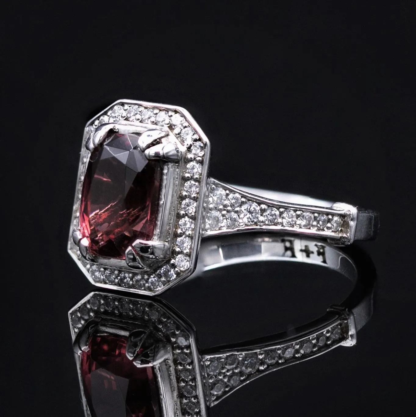 Art Deco Emerald Cut Engagement Ring in White Gold