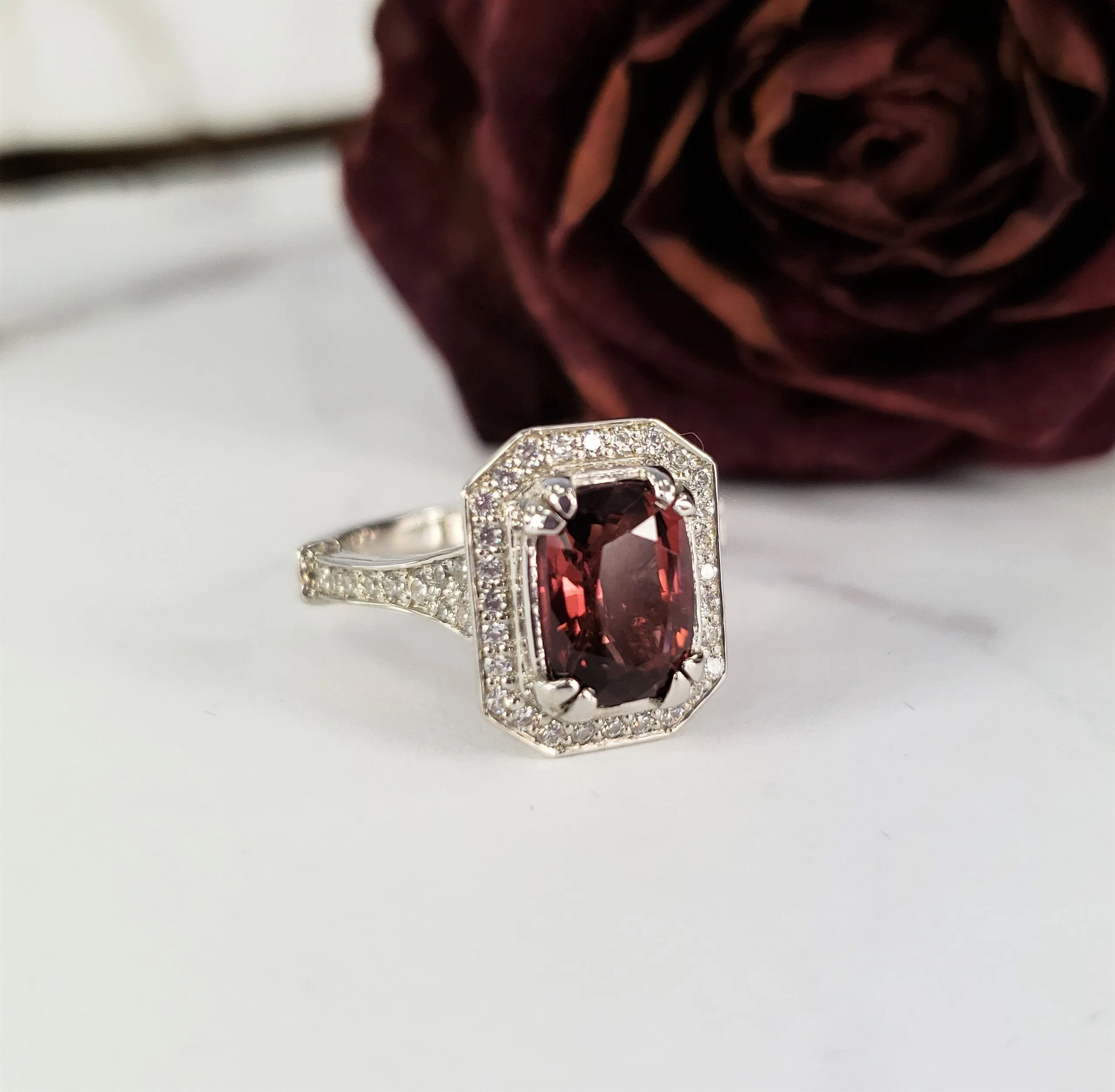 Art Deco Emerald Cut Engagement Ring in White Gold
