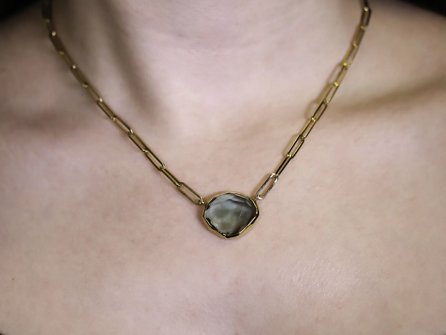 Bezel Green Amethyst Pendant Necklace