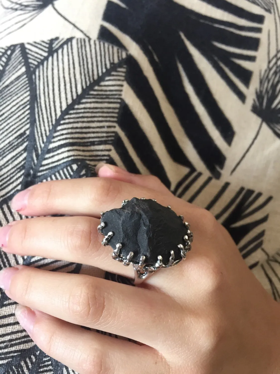 Black Agate Silver Ring - Statement Black Ring, Black Large Ring