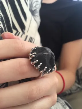 Black Agate Silver Ring - Statement Black Ring, Black Large Ring