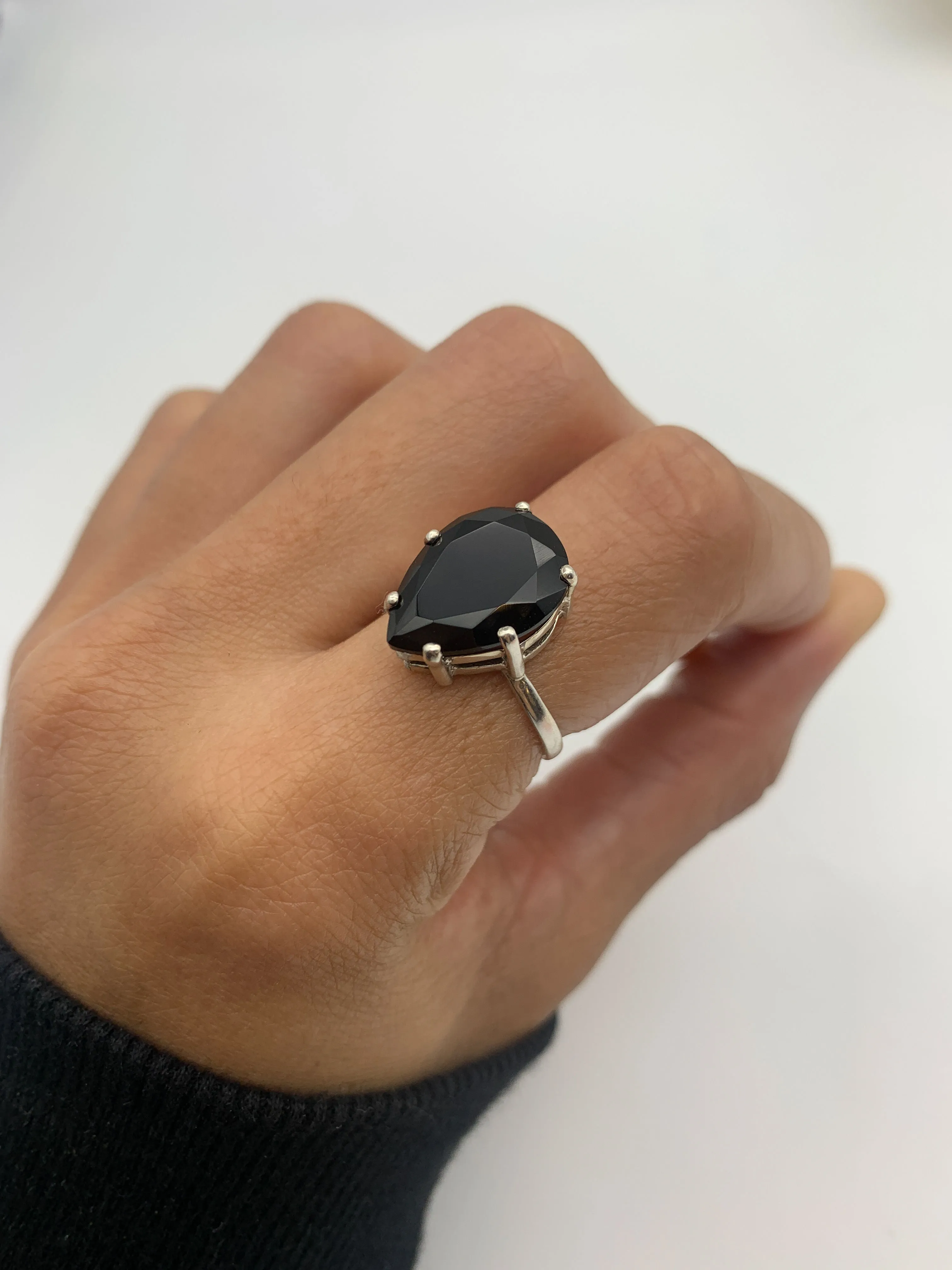 Black Teardrop Ring - Natural Onyx Ring, Large Statement Ring
