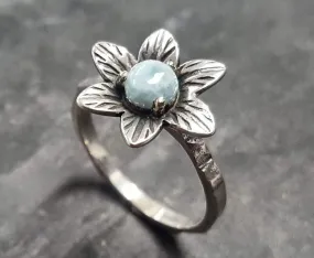 Blue Flower Ring - Genuine Larimar Ring - Vintage Floral Ring