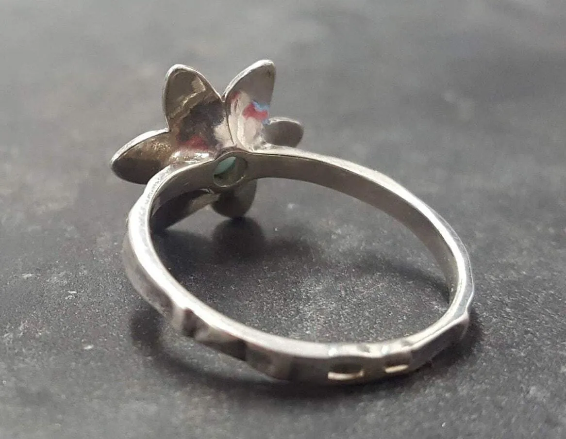 Blue Flower Ring - Genuine Larimar Ring - Vintage Floral Ring