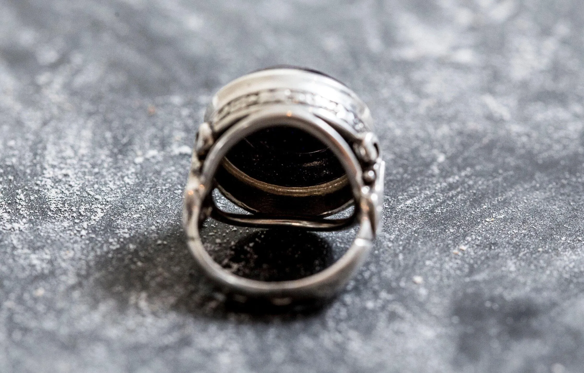 Blue Sandstone Ring - Large Round Ring - Blue Vintage Ring