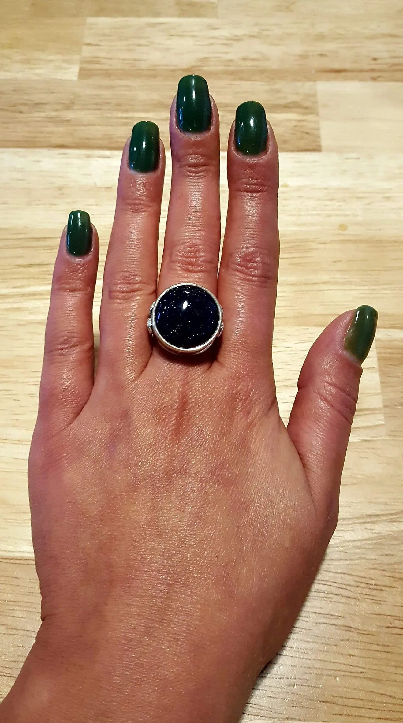 Blue Sandstone Ring - Large Round Ring - Blue Vintage Ring