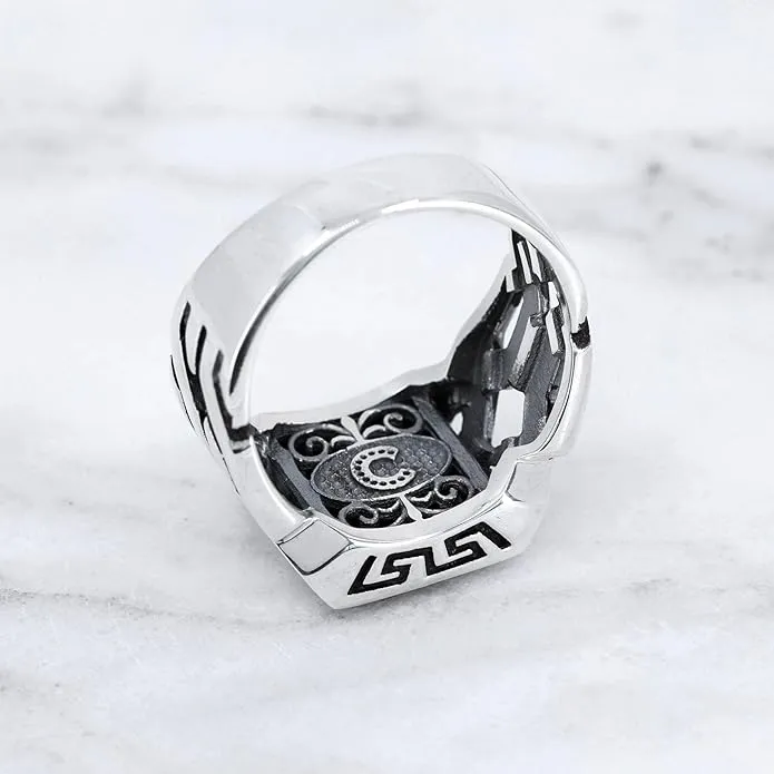 Cuban Link Pattern Sterling Silver Ring for Men Turquoise Stone