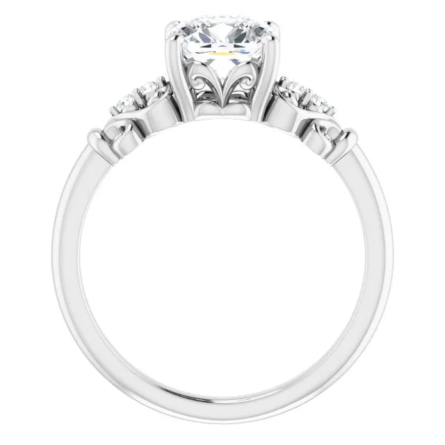 Cubic Zirconia Engagement Ring- The Amice (Customizable Vintage 5-stone Design with Cushion Cut Center and Artistic Band Décor)