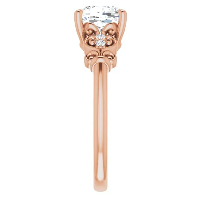 Cubic Zirconia Engagement Ring- The Amice (Customizable Vintage 5-stone Design with Cushion Cut Center and Artistic Band Décor)