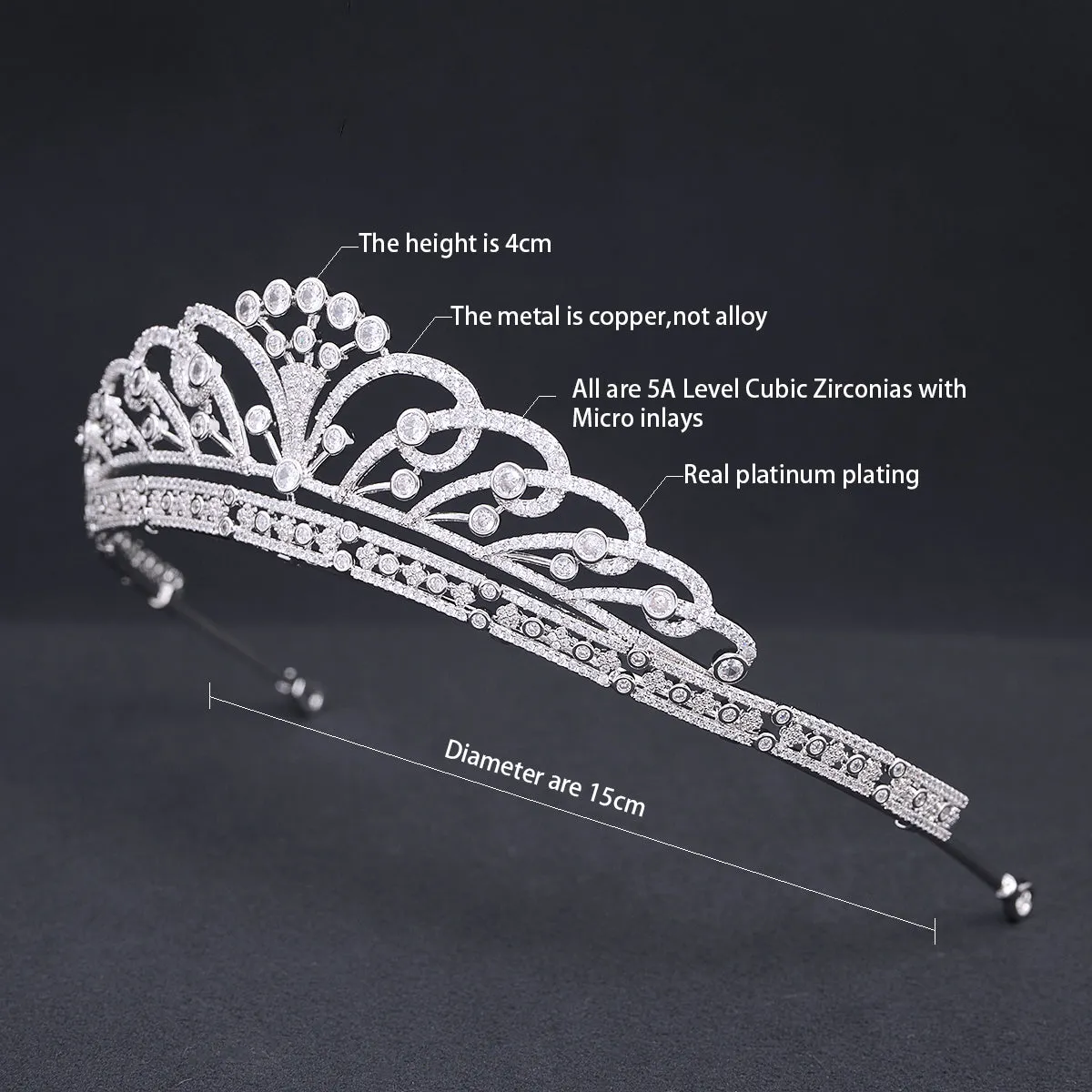 Cubic Zirconia Royal Tiara for Wedding,Crystal Bride Tiaras for Women CH10394